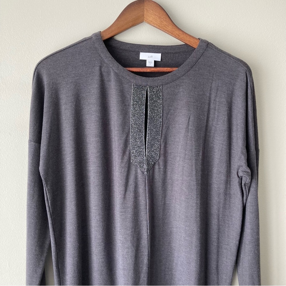 J. Jill Long Tunic Top Keyhole Subtle Shimmer Sparkle Detail Dark Gray Small - Picture 6 of 10